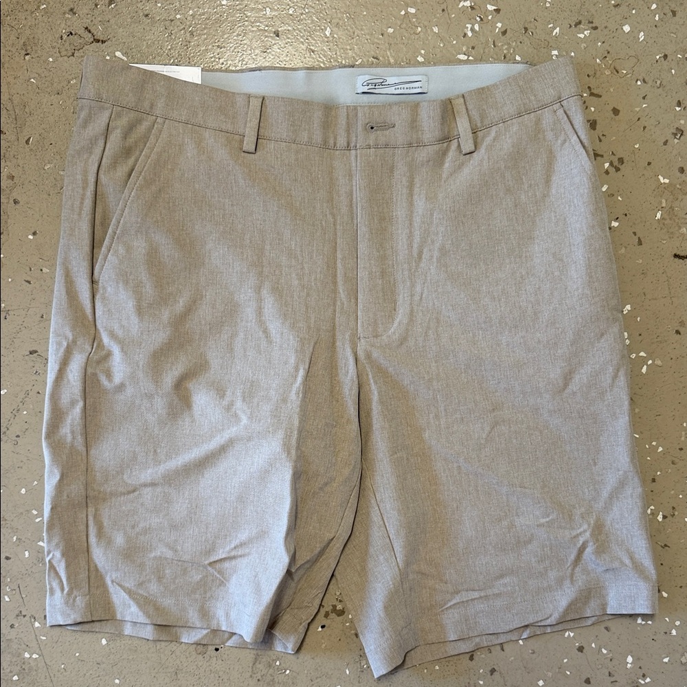 Greg Norman Collection Men's Flat-Front Golf Shorts in Light Tan